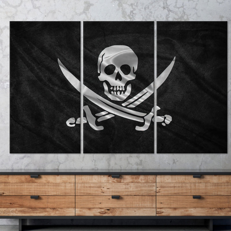 «Pirate Skull & Swords», reproduction d'art audacieuse, toile tendue 3P, 23,6 po H x 47,2 po l