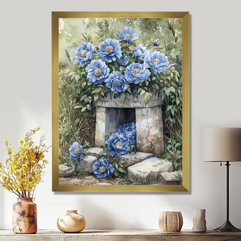 Florendo - Floral Wall Art, H 32 po x l 24 po, Reproduction encadrée sans passe-partout, Doré