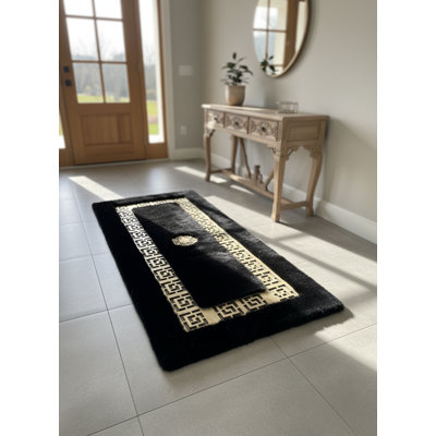 Tapis de couloir noir moelleux, tapis de couloir doux de luxe, tapis moelleux fait à la main pour entrée