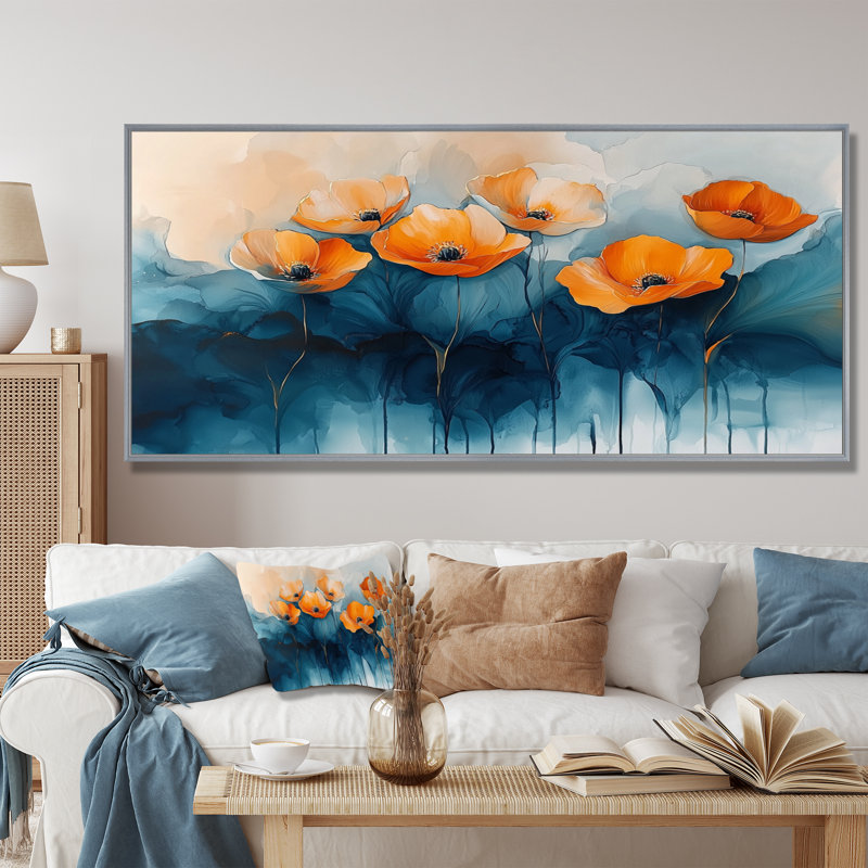 Aquarelle de fleurs de renoncule, rivière I - Renoncule, art mural, H 28 po x l 60 po, Argent argent