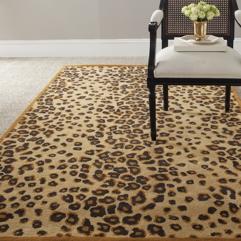 Jamon Martha Stewart Hand Tufted Wool/Viscose Animal Print Rug in Tan, Rectangle 4' x 6'