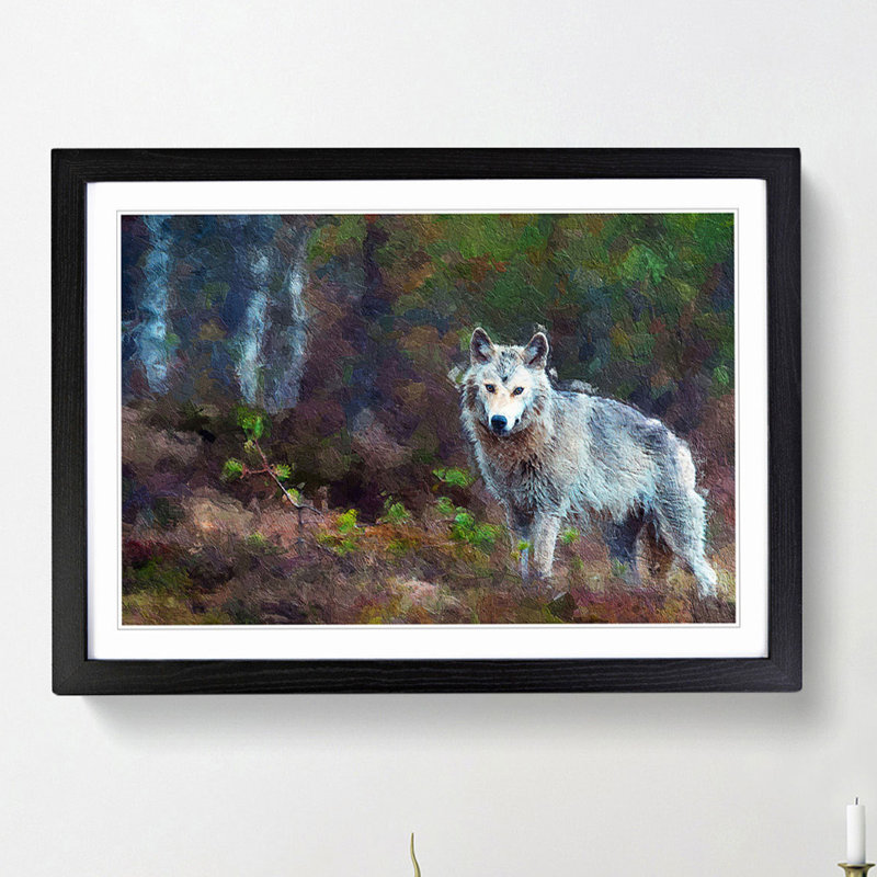 Lone Wolf - Picture Frame Painting Print, 36cm H x 48cm W x 2cm D, Black Framed