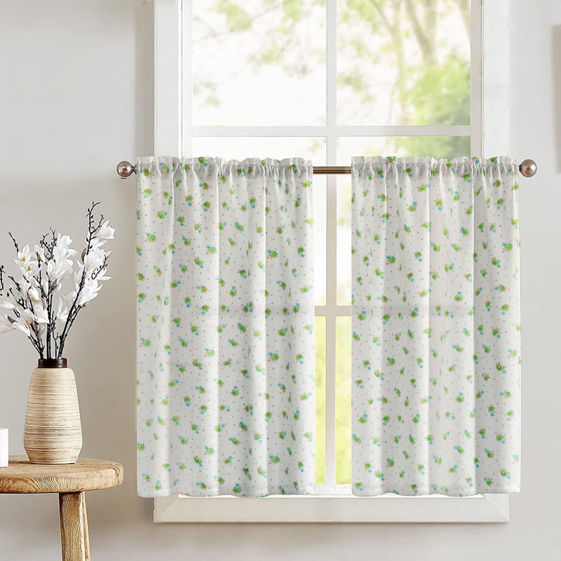 Rideaux à petits pois à motif de petites fleurs, Vert