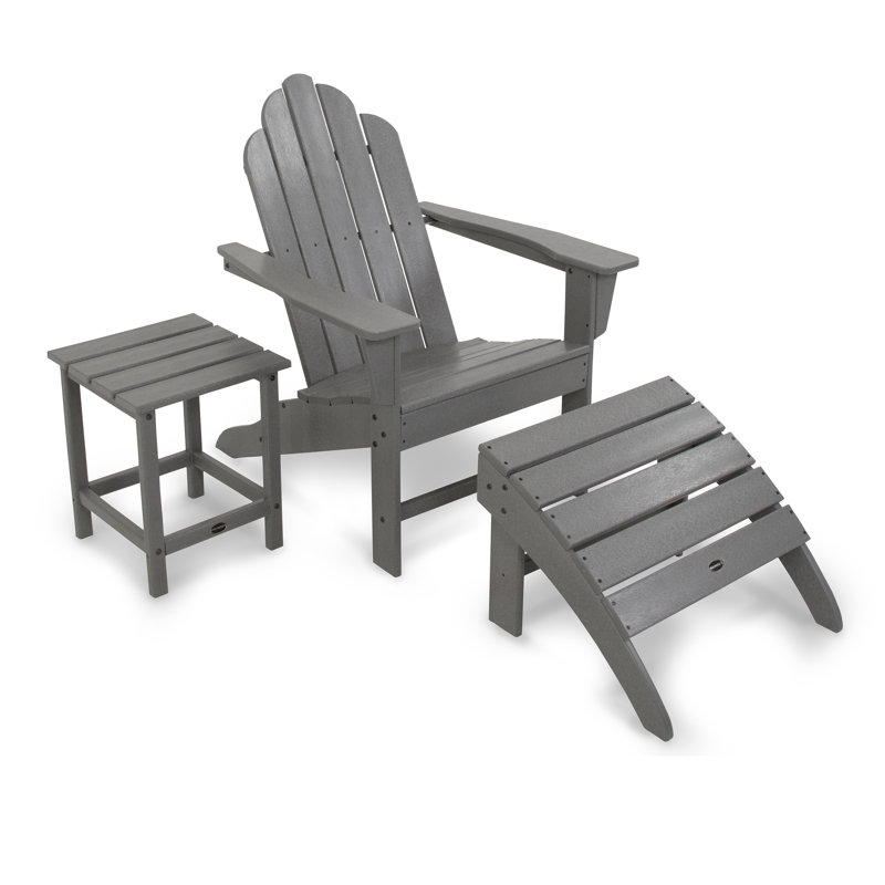 POLYWOOD Long Island Adirondack 3-Piece Set, Slate Gray