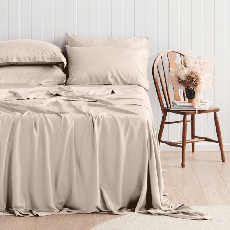 Ensemble de draps 6 pièces en rayonne de qualité supérieure - doux et respirant, Crème