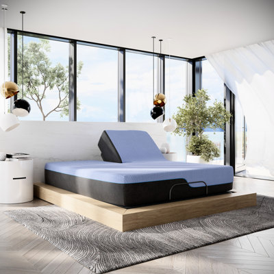 Matelas en mousse de latex à 6 couches de 12 pouces et base ajustable, housse de glace bleu ciel, mousse de cuivre, pour un sommeil rafraîchissant avec base et ressorts, nuit relaxante et confortable