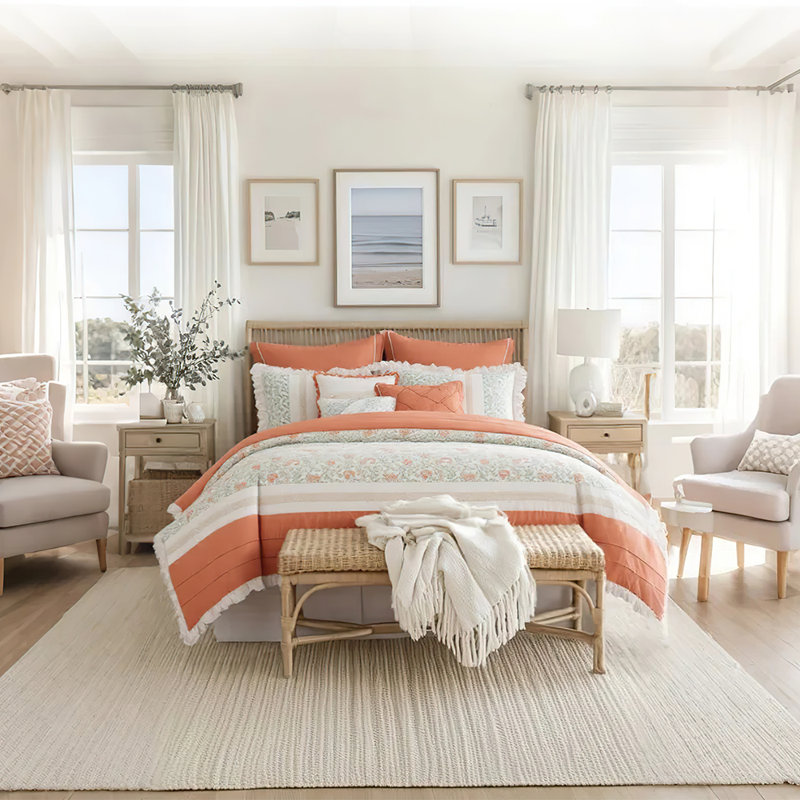Coral Cotton Percale Bedding Set