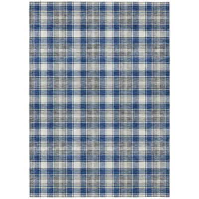 Tapis lavable à carreaux bleu marine, ivoire et gris, 90 x 150 cm, pour intérieur et extérieur.