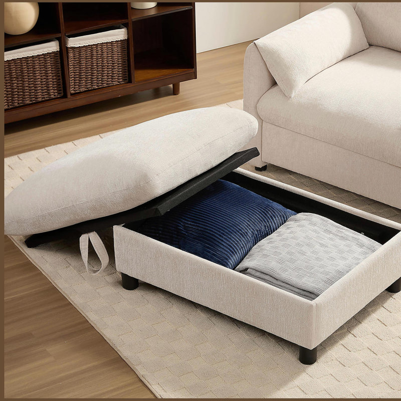 Canapé simple de 38 po avec repose-pieds de rangement, support de téléphone réglable, chargeur USB et accoudoirs en forme d'oreiller, chaise longue à siège large