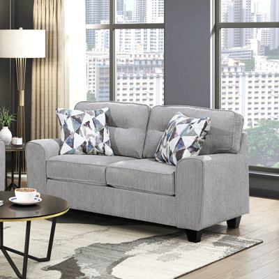 Durable Chenille Fabric Loveseat With Decorative Pillows Contemporary Living Room Furniture 1Pc