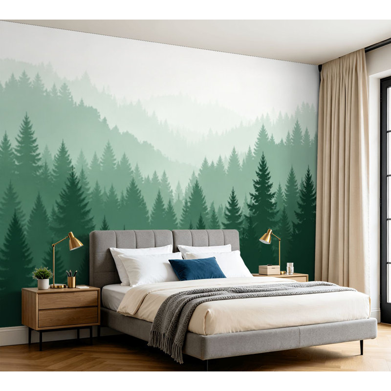 Papier peint adhésif auto-adhésif à motif de paysage de forêt, paysage naturel, pour salle de séjour H 100 po x l 144 po