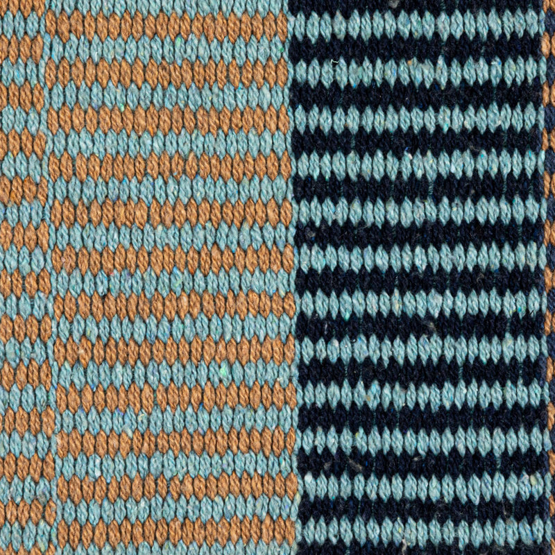 Quilted Throw Blanket, Blue/Cream/Brown Striped