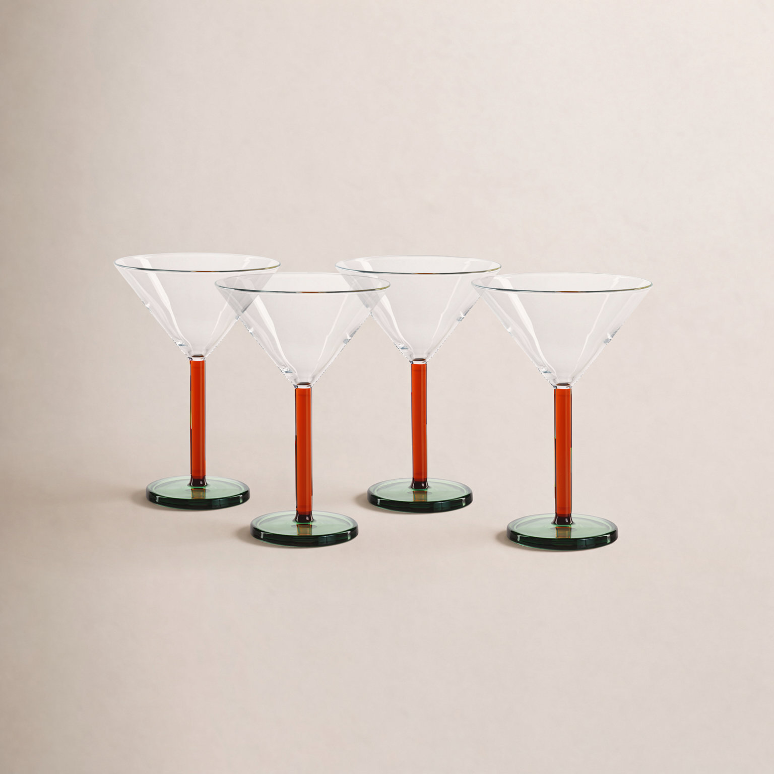 Vireo 4-Piece Martini Glass Set, Amber/Green