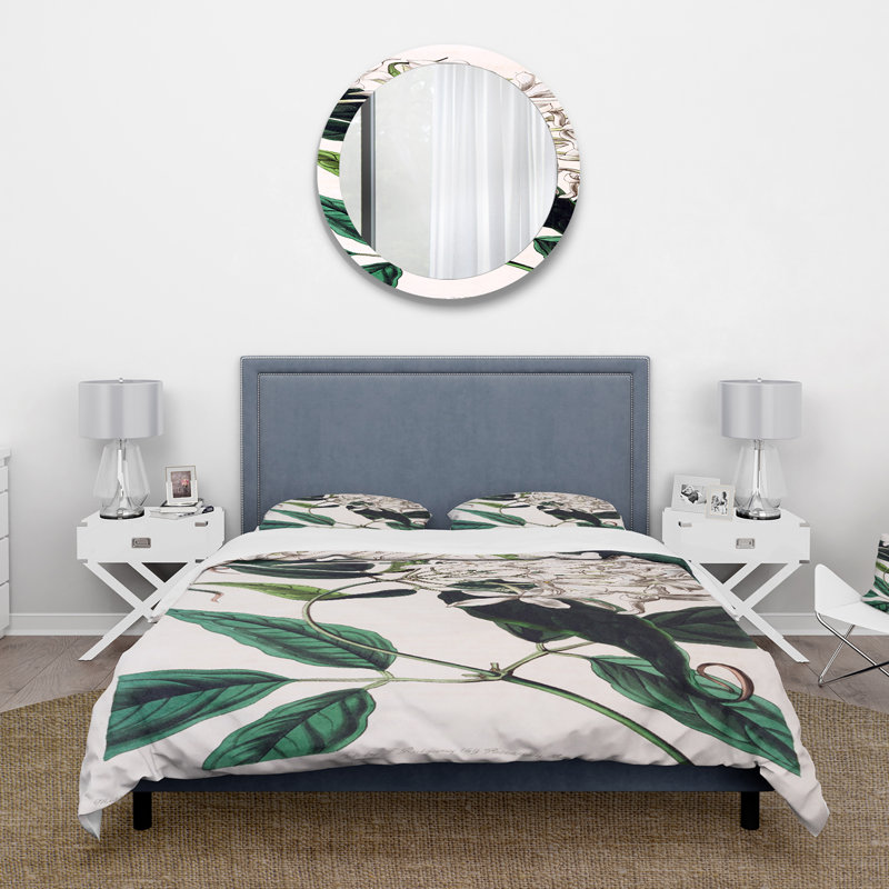 Green/White Microfiber Duvet Cover Set, King Duvet Cover + 2 King Shams