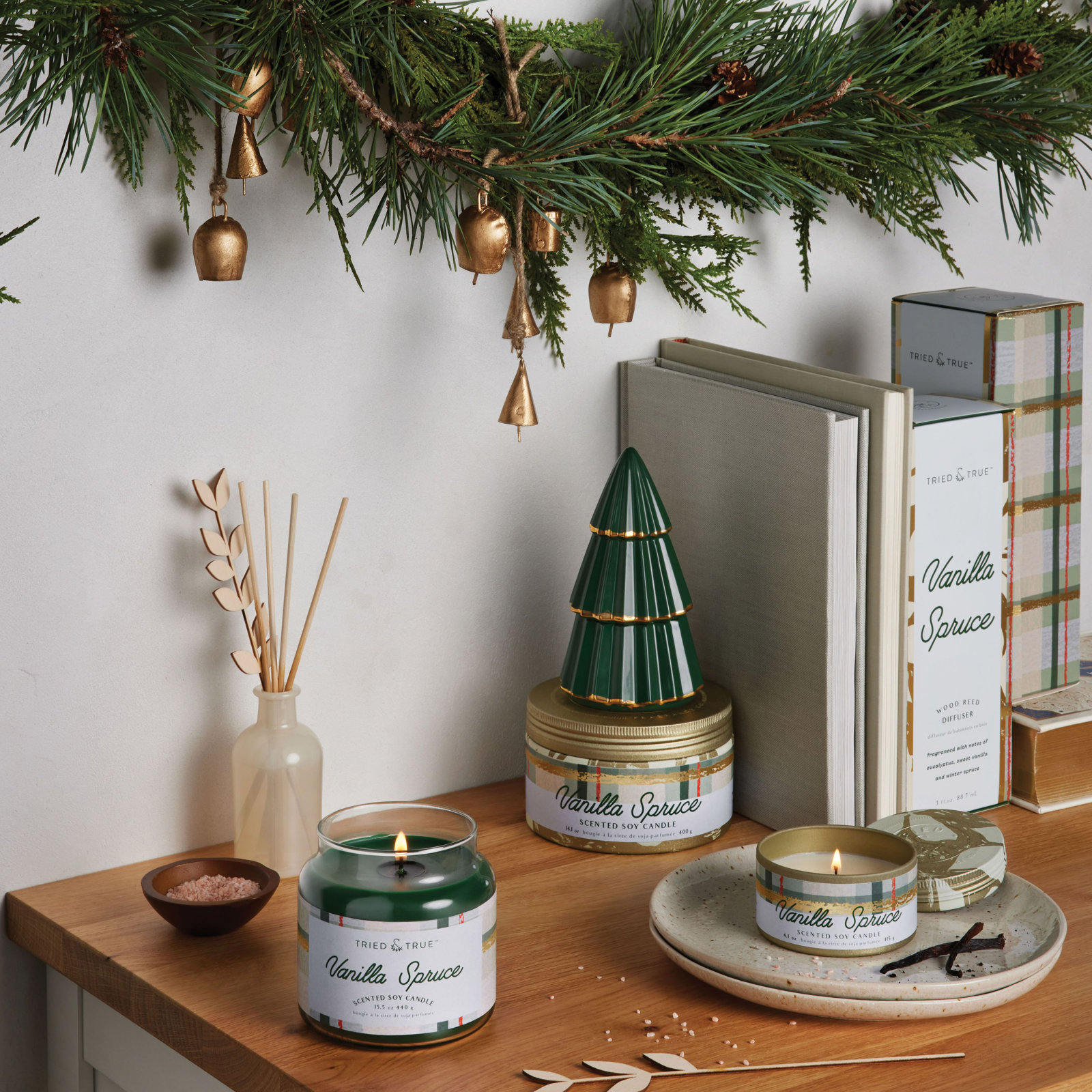 Tried & True Vanilla Spruce Scented Candle, Gilded Tree