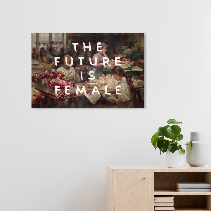 The Future Is Female 20" x 30" Canvas Print in White and Light Green