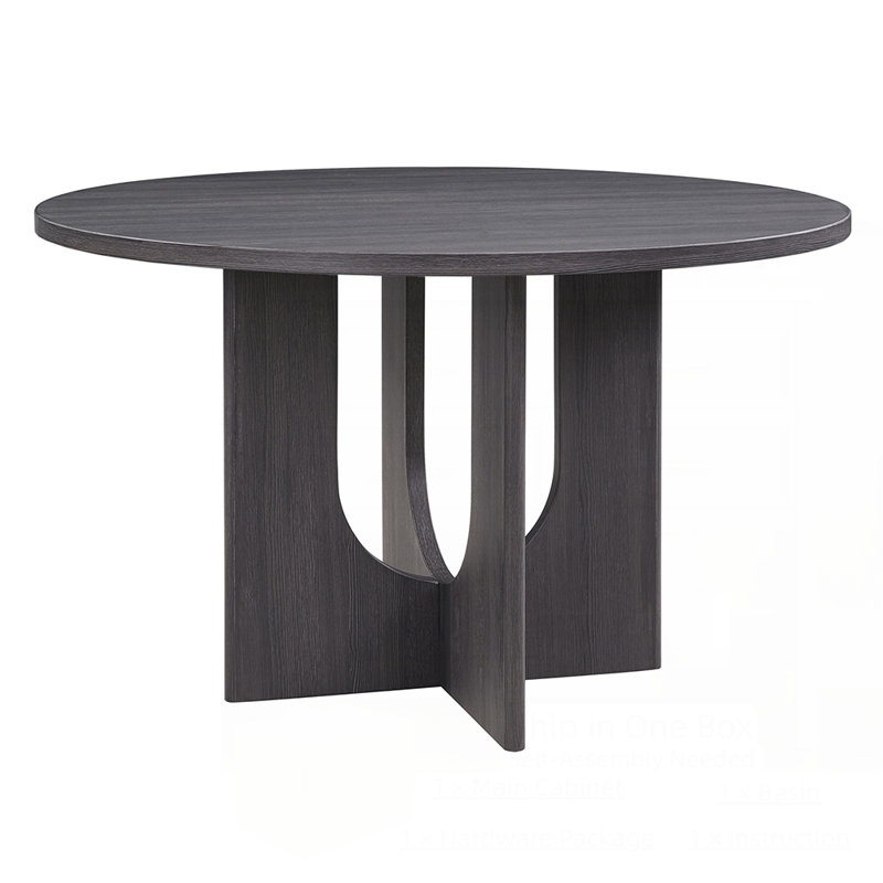 Modern Round Dining Table for 4, Farmhouse Style, Smooth Edges, Water-Resistant, Scratch-Proof, and Easy to Assemble