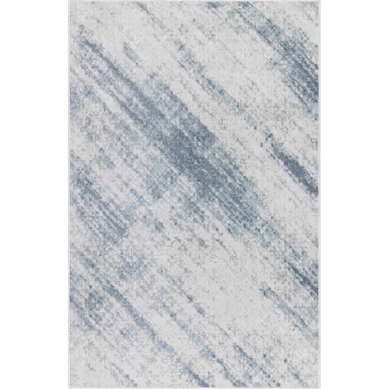 Machine Washable Austin Ivory/Blue Rug, Rectangle 5' x 8'