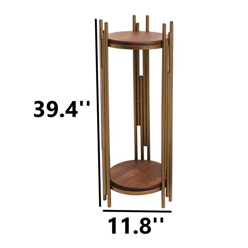 Table de bout à trois pieds en bois massif avec rangement Azaela, Or, H 39,37 po x l 11,81 po x P 11,81 po