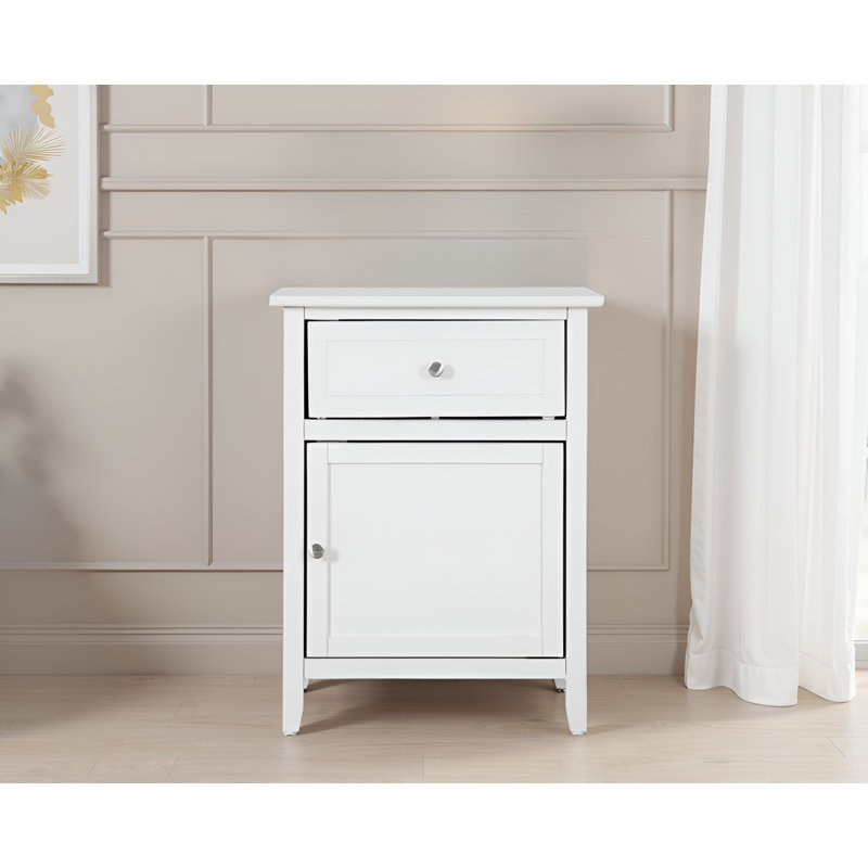 Paranhos White 1 Drawer 1 Door Nightstand, White