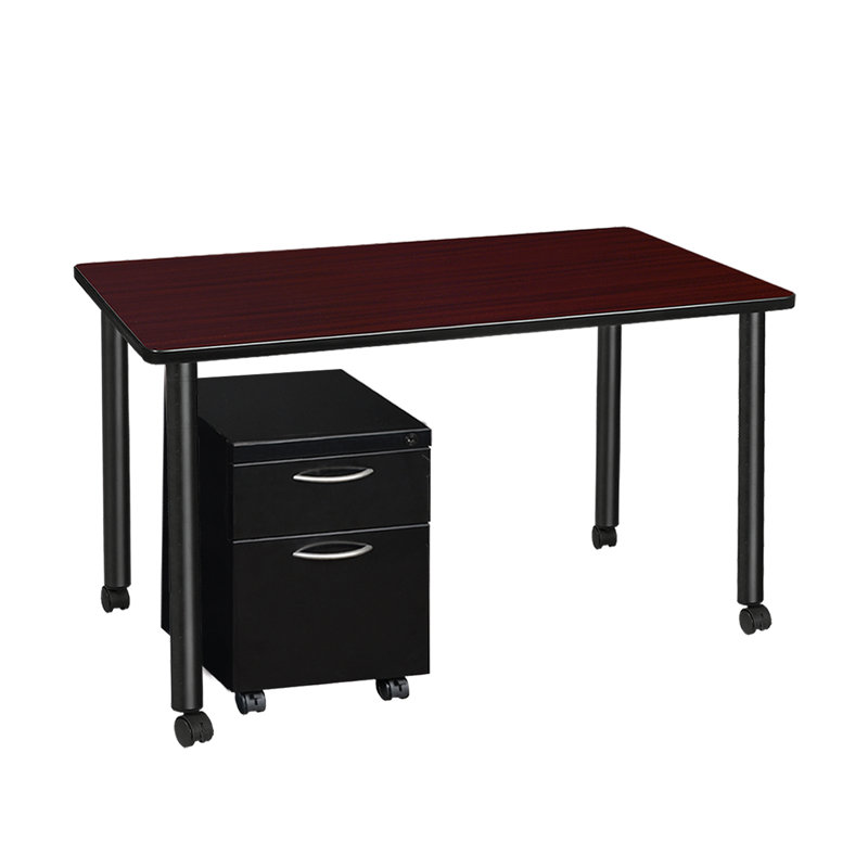 Bureau mobile Regency Kee avec rangement, H 29 po x l 48 po x P 24 po, Acajou / noir