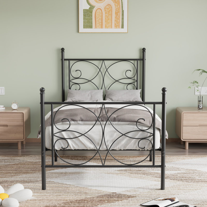 2PCS Single Metal Bed Frames With Headboard And Footboard For Kids Teenagers Adults, Black