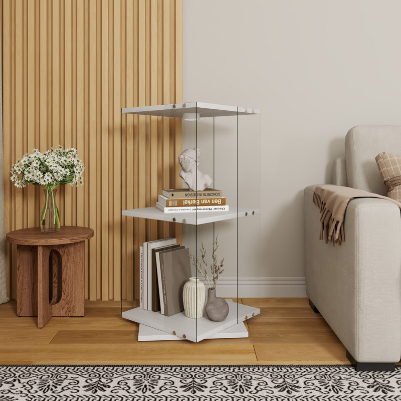 Glass 38 cm W Display Cabinet, White