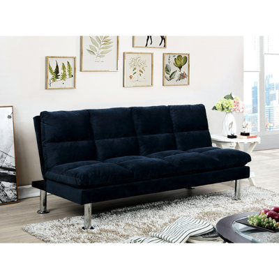 Futon contemporain en microfibre bleu marine convertible en lit, 2 places, pieds de soutien supplémentaires, lit de siège léger avec H 67 po x l 28 po