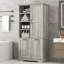 Armoire de rangement en chêne pour salle de bain avec portes, tiroirs et panier à linge inclinable - Conception autoportante avec tablettes ouvertes et réglables-2103138753