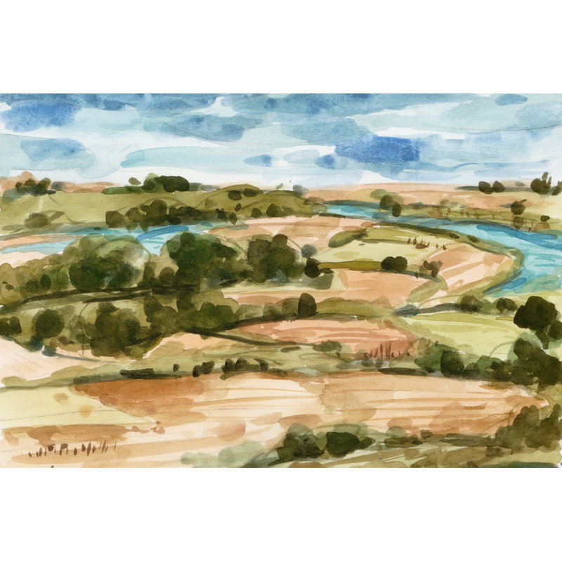 Sunset Village II - Painting, 20cm H x 30cm W, Black Floater Framed