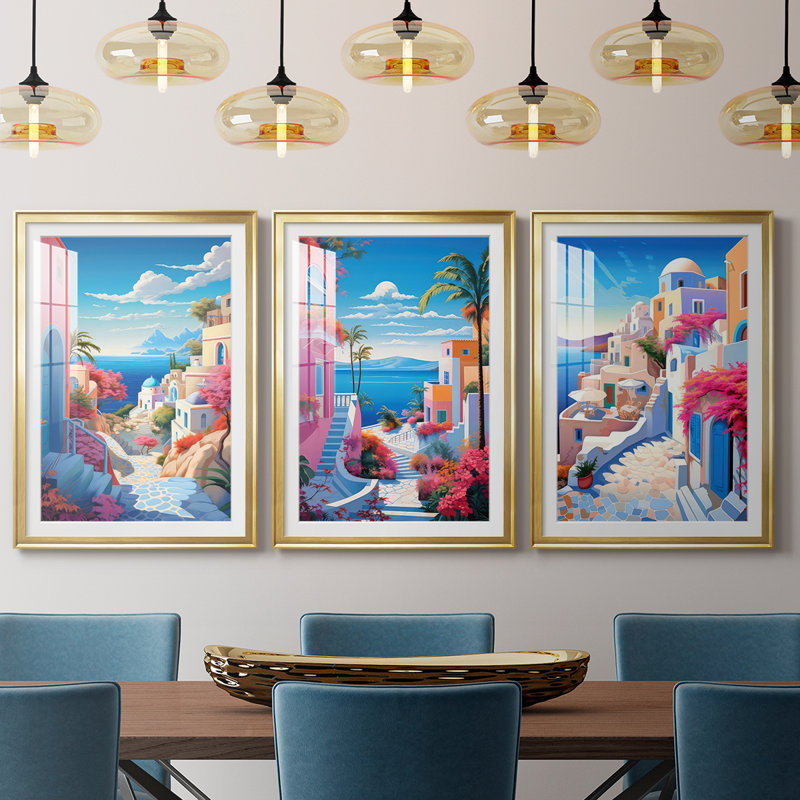 «Steppingstones To the Sea I», impression encadrée sur mesure de qualité supérieure - 3 pièces, H 15 po x l 19 po, Doré