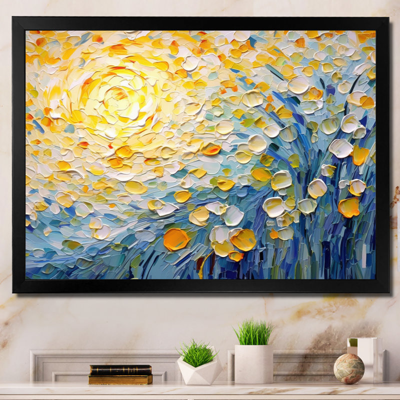 «Blossoming Summer Buttercups Flower Field - Fleurs, reproduction sur toile (sans texture), art mural floral, Noir