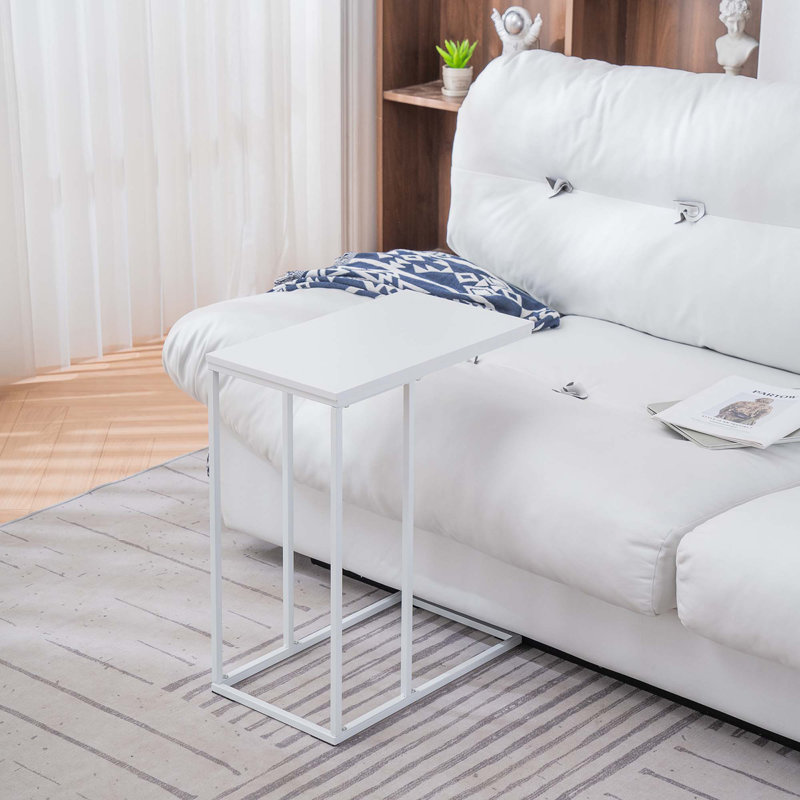 C Type Single Layer MDF Iron Rectangle Brown Triamine Side Table, White, White