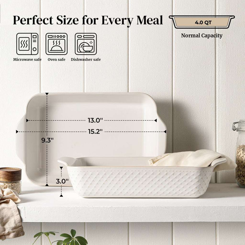 Embossed Ceramic Baking Dish 9x13 Inch 4 Quart Arctic White, Arctic White