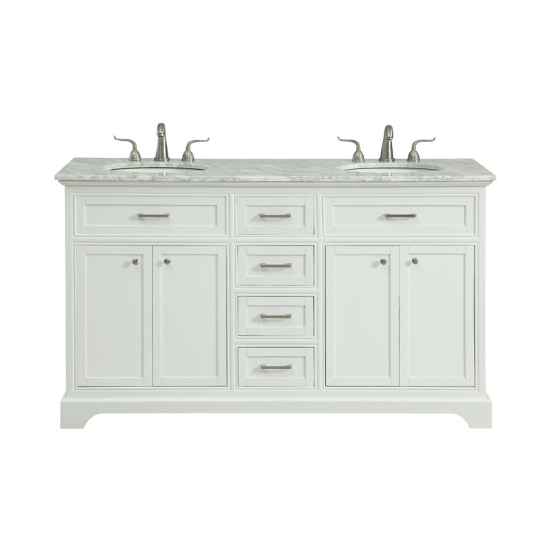 Hermes 60'' Double Bathroom Vanity with Marble Top, White
