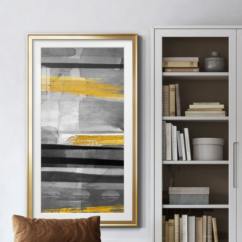 Layers of Time I - Peinture encadrée, H 14,5 po x l 26,5 po x P 1,5 po, Doré