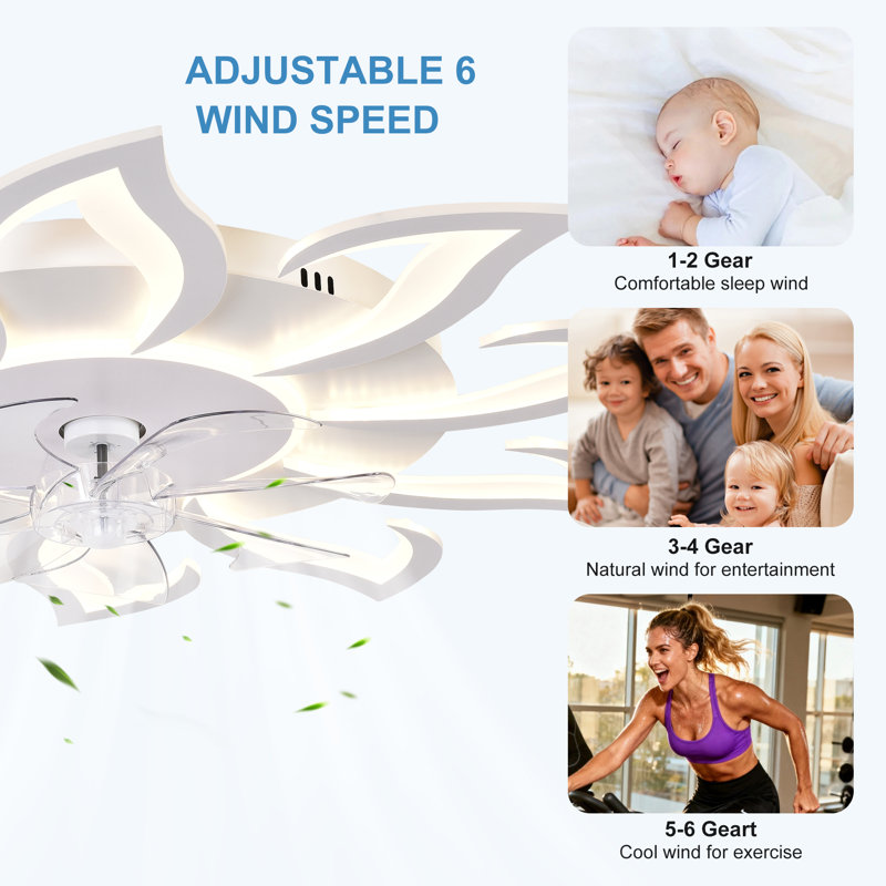 Izzabella 38.58" 6-Speed Reversible Dimmable LED Flush Mount Ceiling Fan With Remote Control And App