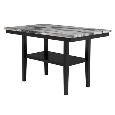 Table de salle à manger de comptoir de 60 po avec tablette inférieure de rangement, table supérieure en bois de marbre pour la salle à manger de cuisine