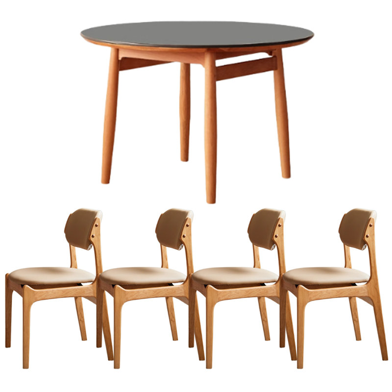 Table ronde en bois de cerisier, Noir, noir, noir, noir, H 29,52 po x L 47,24 po x l 47,24 po