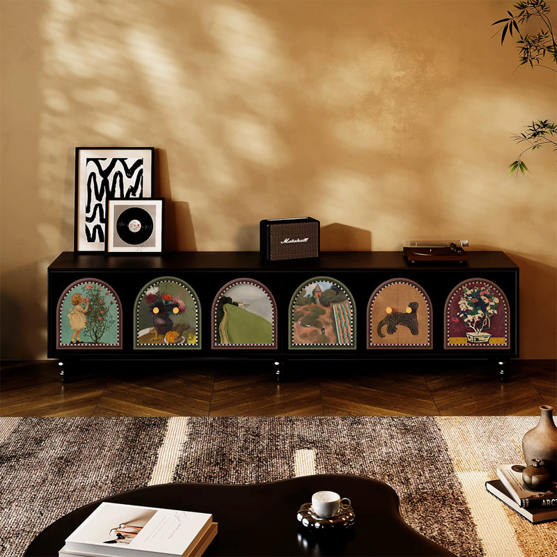 Meuble télé rétro en bois massif noir, 70.87