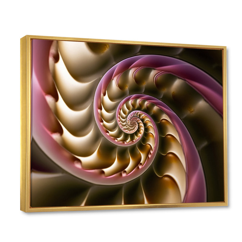 «Fractal Flower In Vintage Gold and Pink - Abstract Botanicals», reproduction sur toile, Cadre flottant doré