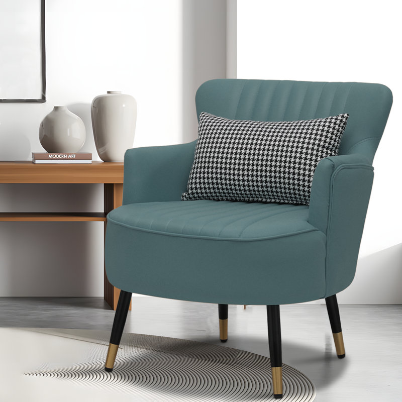 Bettyanne Modern Wingback Armchair Upholstered Accent Chair with Cushion, Cadet Blue Leathaire