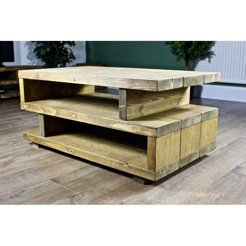 Adlingt Solid Wood Floor Shelf Coffee Table with Storage, Medium Oak