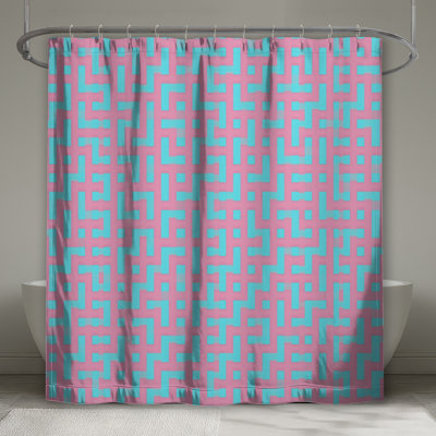 Rideaux de douche bleu et rose