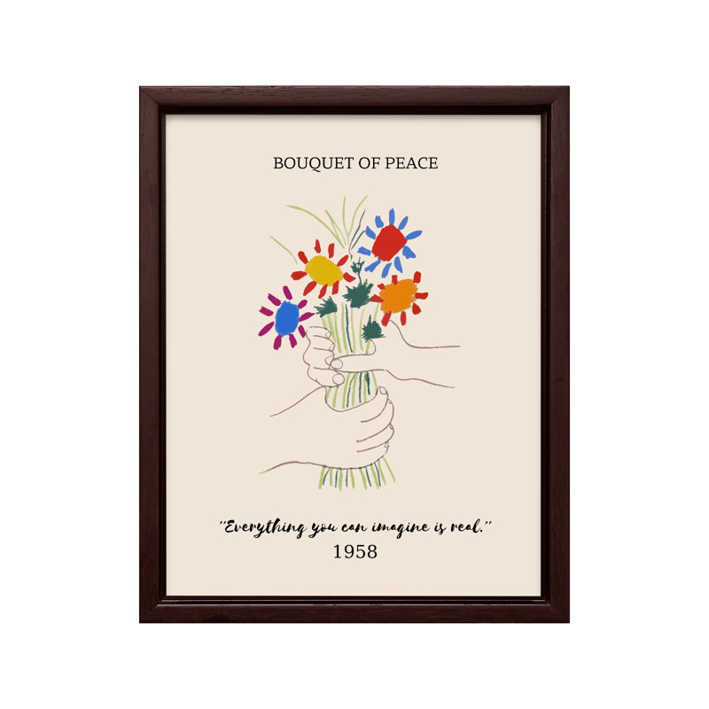 Picasso - Bouquet de paix, H 12 po x l 16 po, Canevas, Encadrement brun