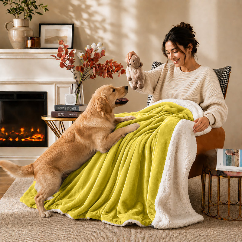 Reversible Sherpa Fleece Blanket – Soft Warm Throw for Sofa & Bed, Double (150cm x 200cm), Ochre