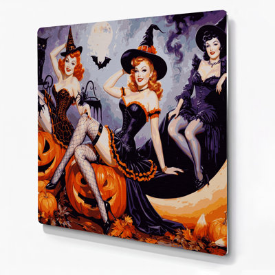 Halloween 1950s pin up Halloween girls Brown Metal Wall Art