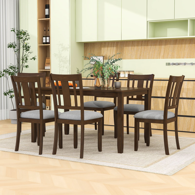 Ensemble de salle à manger en bois 7 pièces avec table rectangulaire et 6 chaises rembourrées pour 6
