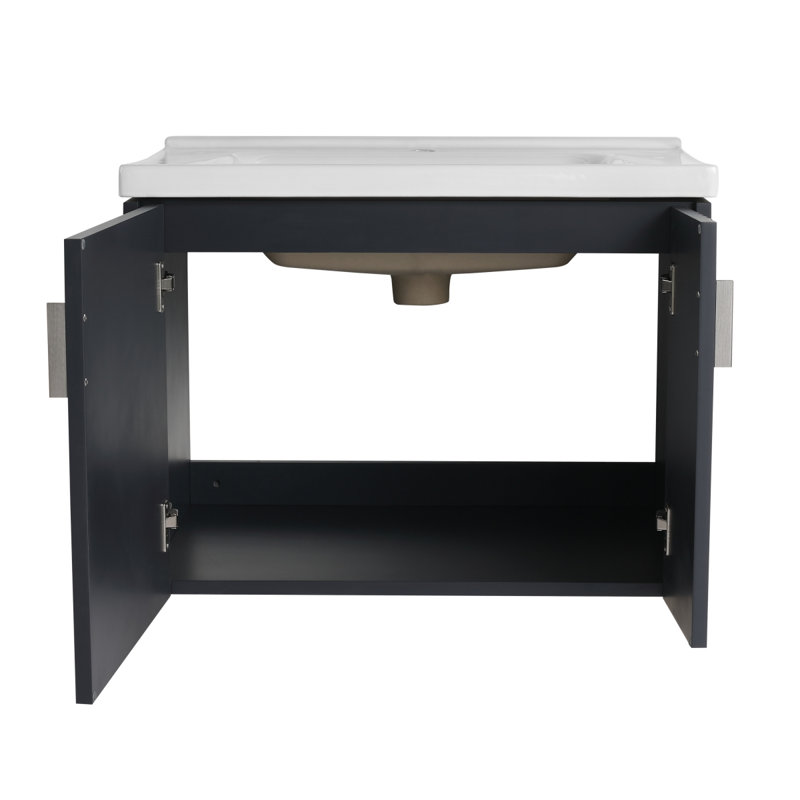 Meuble-lavabo avec lavabo en céramique, Noir, 28"