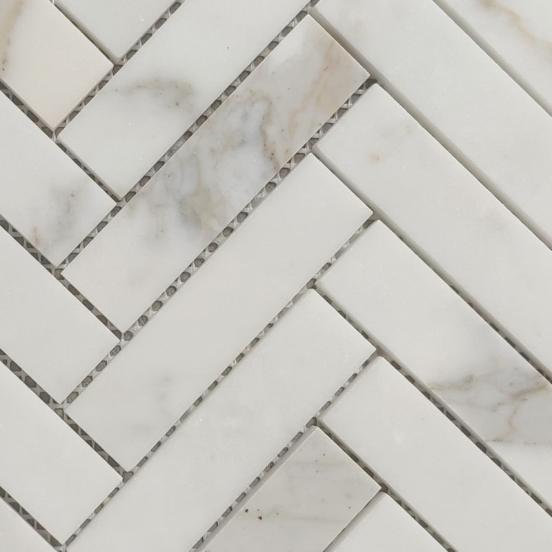 Carreau de mosaïque en marbre 11 po x 9 po Calacatta, Blanc / gris